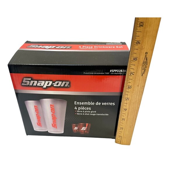 Snap-On Drinkware 4 Glass Box Set New  2 Pilsner and 2 Shot Mens - Picture 13 of 14